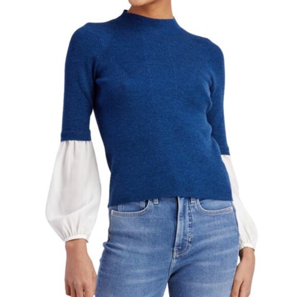 Veronica Beard Blue Melange Tucci Mixed Media Sweater Women's Sz Small DAMAGED - Picture 1 of 12